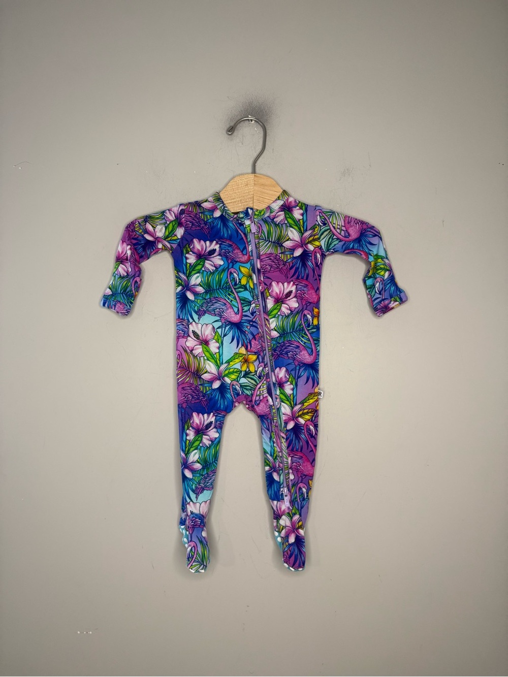 $20 ADD ON bums & roses purple tropical floral footie 0-3M forever frenchโ zara
